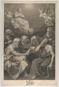 The doctors of the church consulting books and documents and contemplating the Virgin, 1785 by William Sharp
