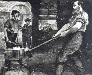 Engraving Depicting the Village Blacksmith by William Small