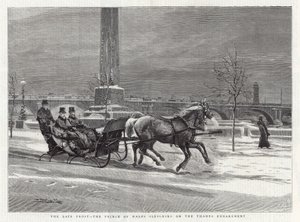Late Frost - The Prince of Wales Sleighing on the Thames Embankment by William Small