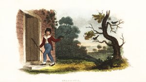 William Smellie, as a boy, taking a nest of young sparrows from their parents in an experiment by William Smellie