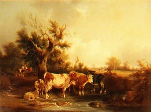 A Wooded Landscape with Cattle by a Stream