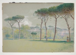Castel Fusano: Landscape - Vast Lawn and Trees by William Stanley Haseltine