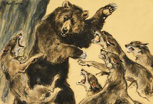 Bear Fighting Wolves