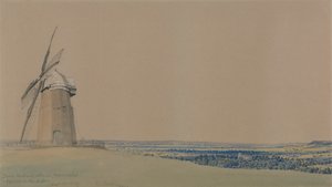 Tysoe Windmill and Church, Warwickshire by William Turner of Oxford