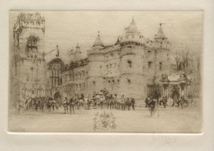 Holyrood Palace, Edinburgh (Queen Mary Stuart Leaving Holyrood Palace) by William Walcot