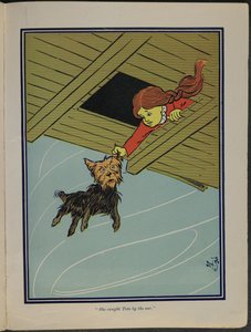 "She caught Toto by the ear", illustration from "The Wonderful Wizard of Oz" by Lyman Frank Baum by William Wallace Denslow