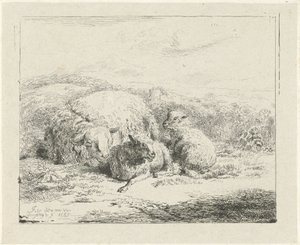 Lying Sheep with Two Lambs by William Young Ottley