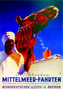 5 Spring Mediterranean Cruises, poster advertising the Bremen North German Lloyd Line