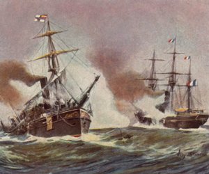 Battle between the German Gunboat "Meteor" and the French Aviso "Bouvet" off Havana, 9 November 1870 by Willy Stower