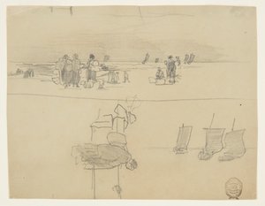 Beach Scene with Women Carrying Baskets, Cullercoats, England by Winslow Homer