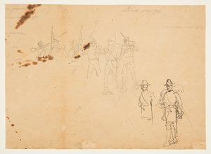 Sketches of Single Infantry Figures and Practice Signatures by Winslow Homer