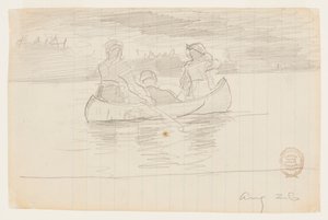 Three Men in a Canoe, Il Manigne, Quebec by Winslow Homer