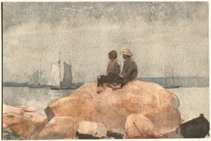 Two Boys Watching Schooners by Winslow Homer