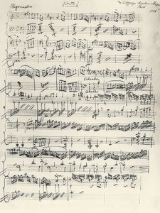 Beginning of the Piano Sonata in A Minor. KV310. Autograph. 1778 by Wolfgang Amadeus Mozart