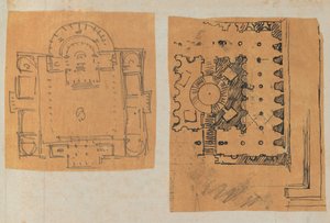 Page from a Scrapbook containing Drawings and Several Prints of Architecture, Int..., ca. 1800-1850 by Workshop of Charles Percier, Workshop of Pierre