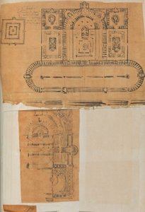 Page from a Scrapbook Containing Drawings and Several Prints of Architecture