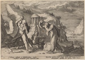 Deucalion and Pyrra Repeopling the Earth by Workshop of Hendrick Goltzius, after Hendrick Goltzius
