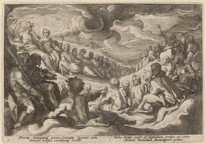 Jupiter Taking Counsel from the Gods about the Destruction of the Universe by Workshop of Hendrick Goltzius, after Hendrick Goltzius
