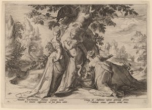 The Daughters of Cecrops Open the Casket Entrusted to Them by Minerva by Workshop of Hendrick Goltzius, after Hendrick Goltzius