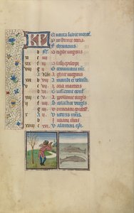 A Man Chopping a Tree; Zodiacal Sign of Pisces by Workshop of Willem Vrelant