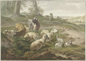 Goats and Sheep in a Hilly Landscape by Wybrand Hendriks