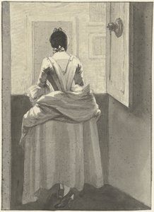 Woman Standing in Front of a Door
