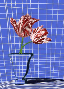 Red Tulips Blue Grid