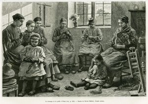The Braiding of Straw at Sluze. Engraving by Xavier Mellery to illustrate the story 