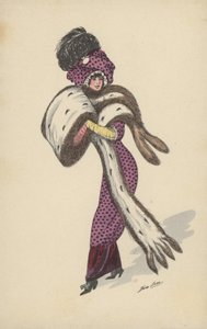 Pretty Girl, in Purple Spotted Dress, with Large Fur Muff and Drape by Xavier Sager