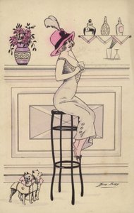 Woman Sitting on a Bar Stool Drinking Through a Straw by Xavier Sager
