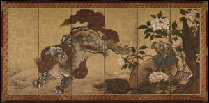 Lions and Tigers in Peony and Bamboo by Yamaguchi Sekkei