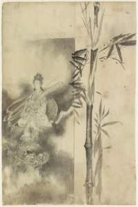 Throning Goddess on a Dragon and Bamboo Stem by Yamamoto Shinryo Baiitsu