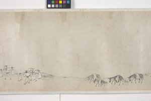 One-Hundred Donkeys Transporting Grain, Handscroll, c.1700 by Ye Yin