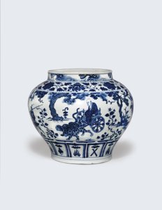 An exceptionally rare and important blue and white jar, Guan by Yuan Dynasty Chinese School