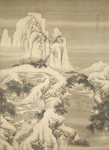 Inn and Travelers in Snowy Mountains by Yuan Yao