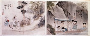 Korean art: walking and boat scene