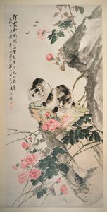 Cats on a Rock with Roses by Zhang Cheng
