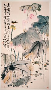 Lotus and Green Birds by Zhen Wang