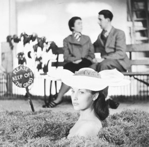 Woman wearing flower hat