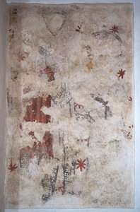 Burgundy, Lancharre, commune of Chapaize 71460. In the church Notre Dame, mural painting. Two knights in chain mail