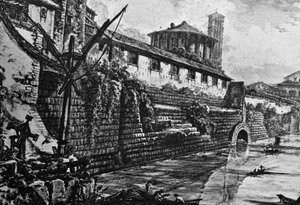 Cloaca Maxima (ancient sewage system) and Temple of Vesta or Hercules Victor, engraving by Giovanni Battista Piranesi, Italy