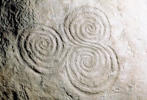 Detail of curvilinear rock engravings in Newgrange Stone Age Passage Tomb by Georg Carl Heinrich Dollmann