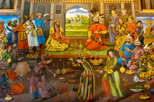 Fresco; Banquet with Dancing Girls; Shah Tahmasp Receives the Indian Mughal Emperor Homayun; 1544; Chehel Sotoun; Forty Pillars Palace; Isfahan; Iran; Asia by Frederick (attr. to) Barnard