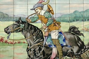 Tile Panel, Hunting Scene with Galloping Rider with Hunting Horn by . .