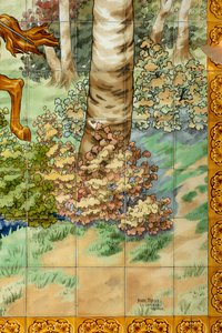 Interior View, Tile Panel, Painter Furcy Ernest Tondeur, Executor Boch Frères La Louvière, First Panel, Hunting Scene with Three Horsemen, (Detail) Lower Right, with Signature by . .