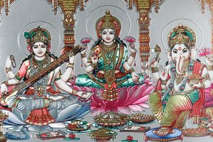 Lakshmi, the Wife of Vishnu, Goddess of Prosperity, Good Fortune, and Beauty. Ganesh