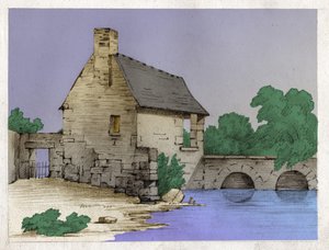Peasant house on the edge of a river. circa 1830 by . .