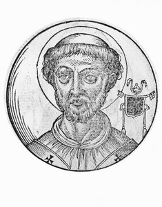 Portrait of Saint Anastasius I (Anastasio de Massimi, died 401), 39th Pope of Catholic Church from 399, engraving