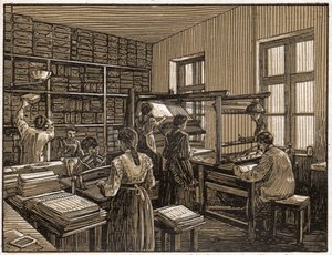 Printing house in Budapest, Hungary: faconing and preparation of books. Women