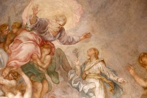Santa Maria delle Vigne basilica. God the Father. Fresco. Genoa. Italy.